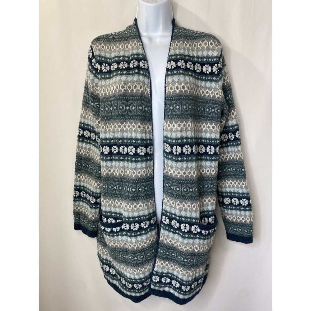 J Jill Womens Size Medium Fair Isle Nordic Sweater Cardigan Cozy Soft Holidays